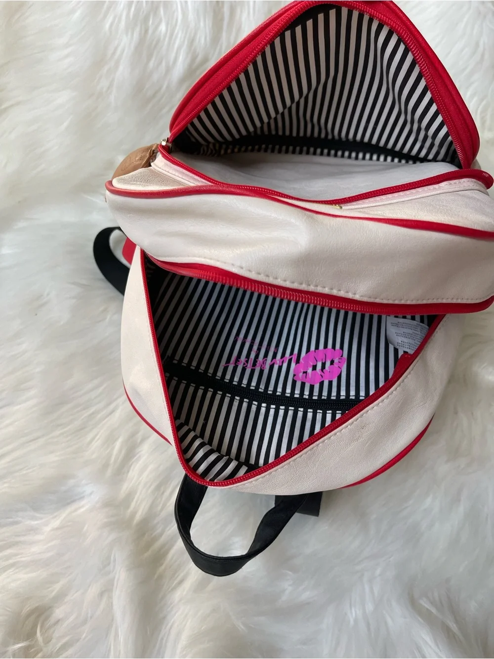 Betsey Johnson Baseball Backpack White Red Novelty Sports Bag Glove Charm